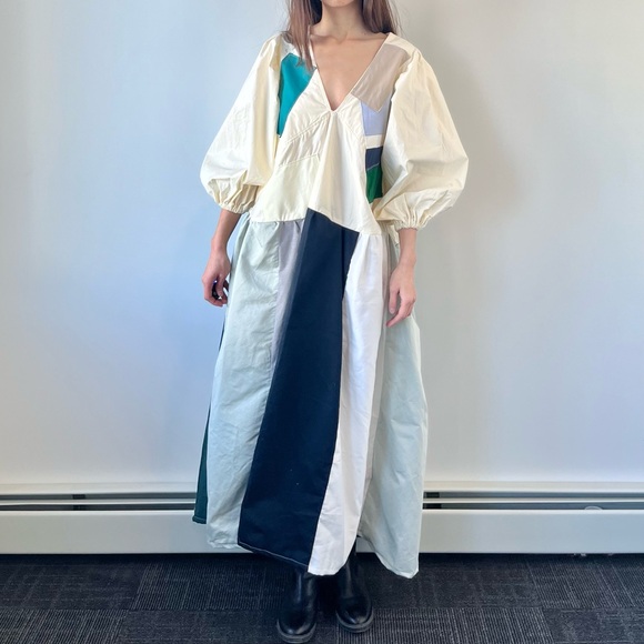 Cloudy Meadow Dress | Handmade V-Neck Patchwork Dress SKU 01172 - Picture 5 of 16